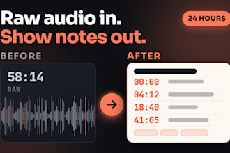 write podcast show notes, timestamps and social captions in 24 hours