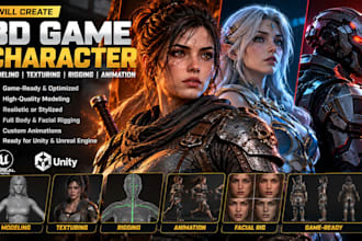 create 3d game character modeling, rigging and animation