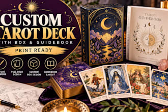 design a custom tarot deck with box and guidebook, print ready