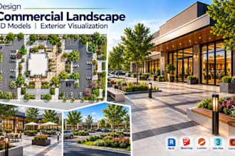 design commercial landscape 3d models, exterior visualisation
