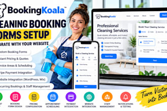 set up bookingkoala cleaning booking forms and integrate with wordpress or wix