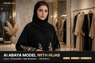 create realistic ai fashion model for  abaya,clothing brand