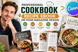 design professional cookbook, recipe ebook, or food magazine in canva