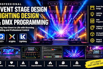 do event stage design, lighting design and dmx programming qlc, xlight, lightkey