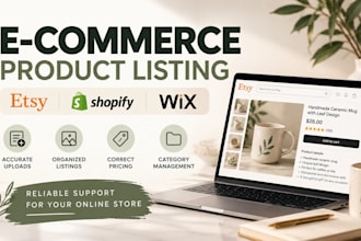 upload and optimize product listing on etsy, shopify and wix