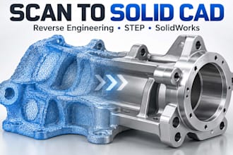 reverse engineer 3d scan or mesh to solid cad, step, parametric solidworks model
