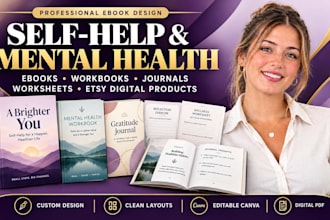 design self help ebooks, mental health workbooks design, etsy digital products