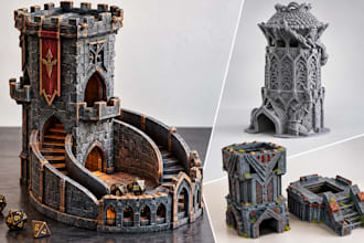 design dnd miniature, dice tower, fantasy terrain and tabletop stl for printing