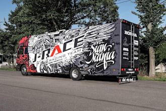 do semi truck wrap design box business trailer  wrap vehicle fleet graphics