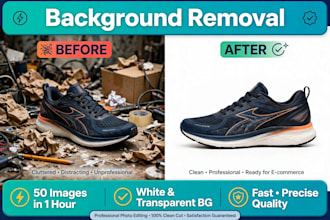 remove background from 50 images in 1 hour white or transparent