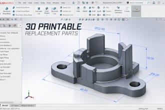design 3d printable replacement parts, stl, step, solidworks cad, fusion 360