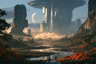 create stunning sci fi city illustrations