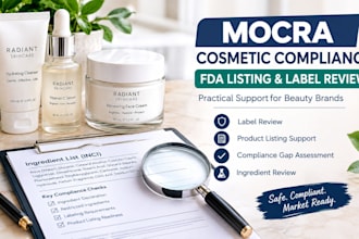 help with mocra cosmetic compliance and fda listing support, supplement label