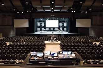 design church stage layouts, av control rooms and acoustic panel plans