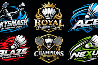 design a professional racket, club, sports team, tournament badminton logo