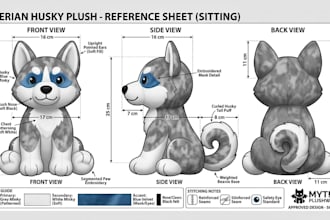 design a custom plushie reference sheet for your oc or ych tech pack