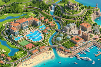 draw isometric tourist maps, resort maps, city landmarks and visitor guides