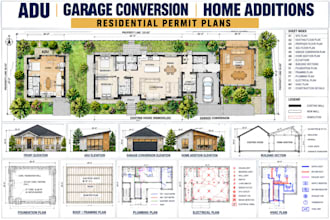 prepare and stamp adu plans, garage conversion and home addition permit drawings
