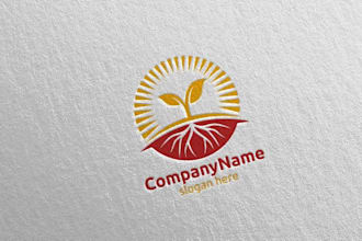 design modern organic tree leaf and sun logo design