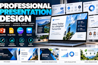 design powerpoint presentation google slides canva  pitch deck corporate flyer