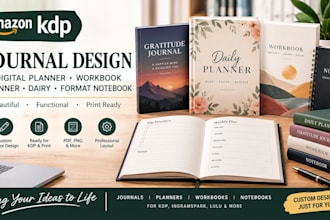 do kdp journal design, digital planner workbook, planner dairy, format notebook