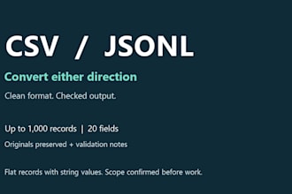 convert CSV to jsonl or jsonl to CSV with validation