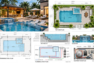 design swimming pool plans, sections and mep layouts