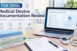 review fda 510k medical device documentation and identify gaps, fda compliance