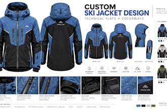 design custom ski jackets with professional technical flats for manufacturing