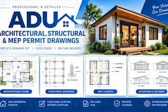create adu architectural, structural and mep permit drawings