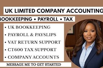 assist with UK limited company accounting, bookkeeping, payroll and tax