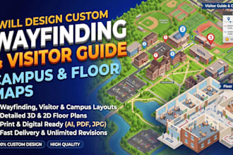 design custom wayfinding maps, visitor guide maps, campus maps and floor maps