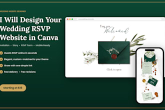 design a custom canva wedding invitation website with rsvp