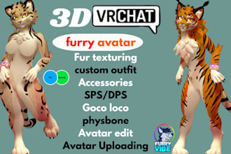 custom furry avatar, vr character, anthropomorphic character, for vrchat, stream