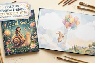 whimsical children story book illustration kdp watercolor children book cover