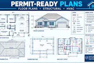 stamp permit ready floor plans, elevations, framing, foundation, hvac drawings