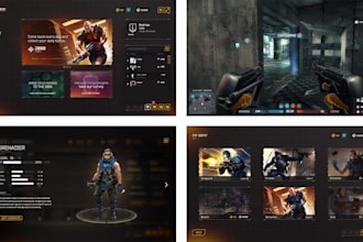 design unreal engine ui, unity game ui ux, menus hud, inventory interface for yo