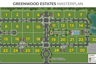 design estate masterplans, plot numbering, access roads and property layout maps