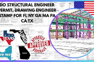 do structural engineer permit, drawing engineer stamp for fl ny ga ma pa ca tx