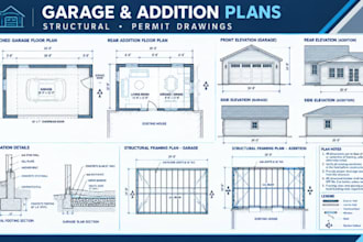 draw stamp detached garage rear addition plan and structural engineering drawing