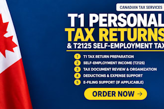 prepare canadian t1 personal tax returns and t2125 self employment taxes