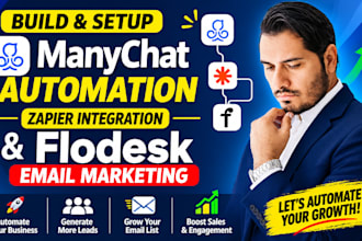 build manychat automation, zapier integration and flodesk email marketing
