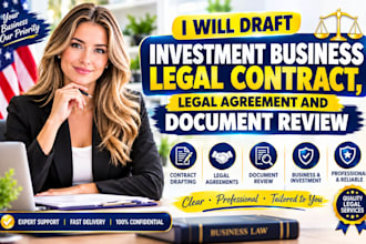 draft investment business legal contract, legal agreement and document review
