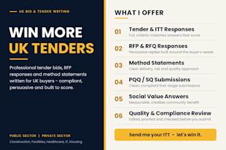 write UK tender bids, rfp response and method statements
