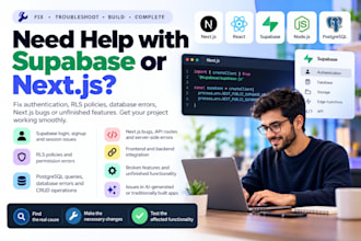 fix supabase auth, rls, database bugs and complete your nextjs app