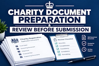 prepare UK charity registration application and governing documents for trustees