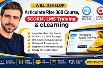 develop articulate rise 360 course, scorm lms training and elearning