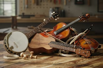 play live performing banjo ukulele violin mandolin guitar for your song