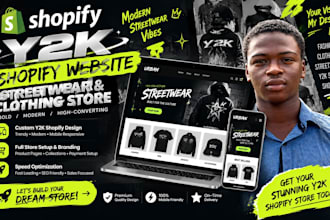 design a y2k shopify website, streetwear website and clothing store