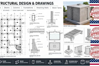 design slabs, beams, columns, foundations retaining walls and water tanks